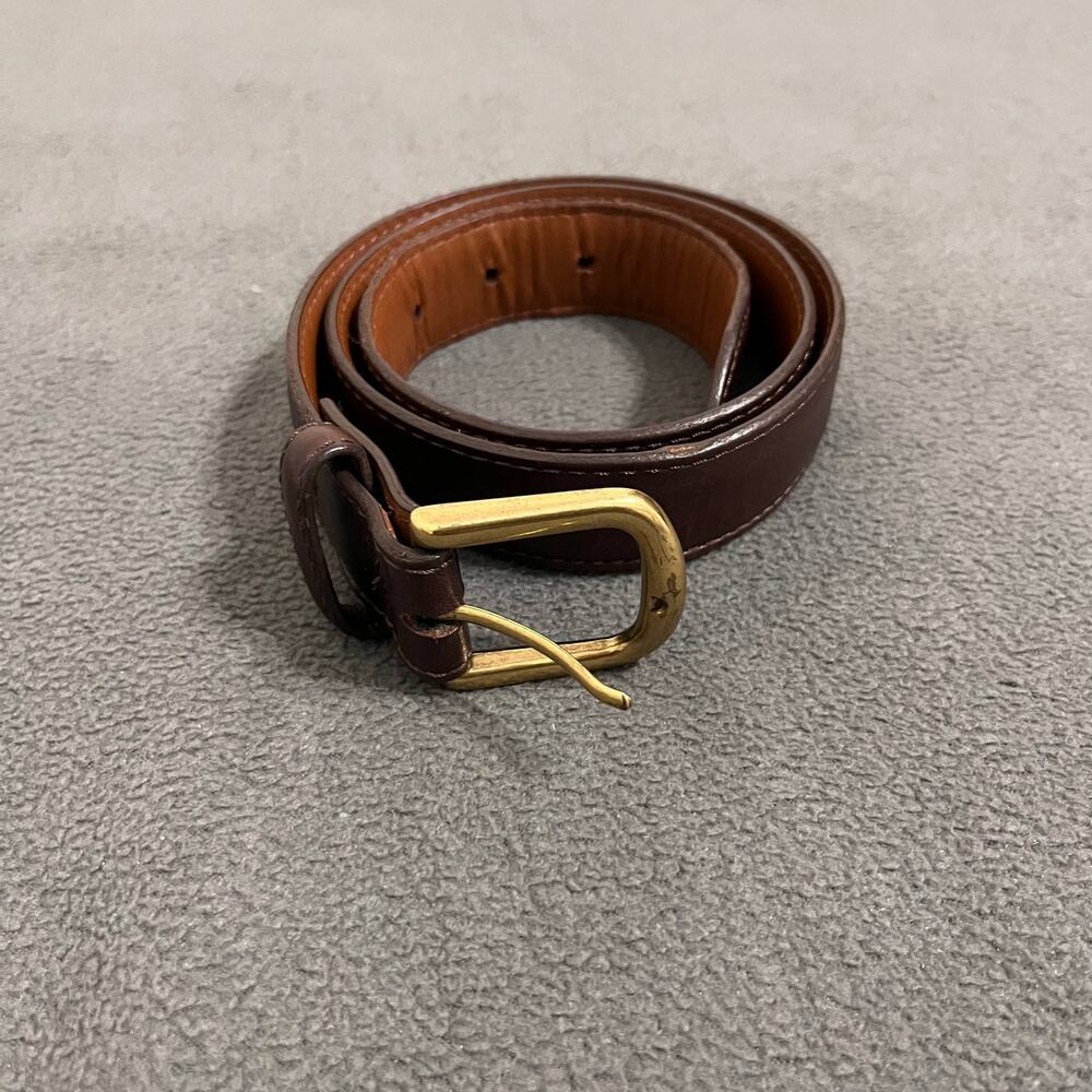 L.L. Bean Mens Leather Belt Size 30 Brown Minimalist Made in USA Brass Buckle